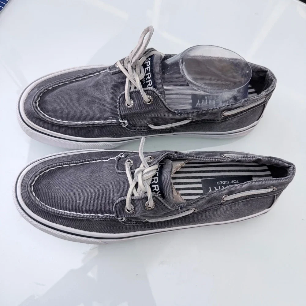 Sperry Top-Sider Bahama 2-Eye Gray Sz 9 Canvas Boat Shoes Mens Sneaker Hybrid